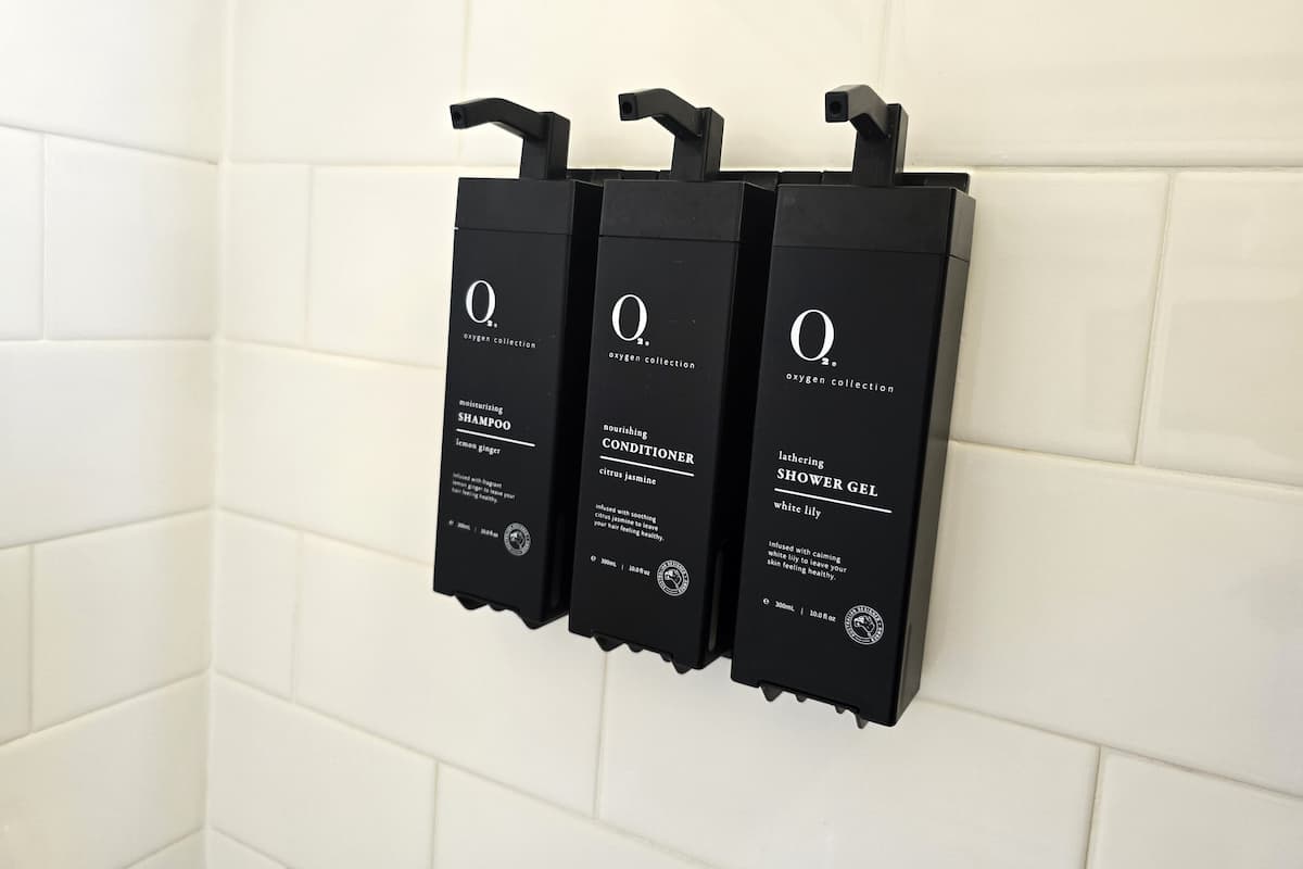 free toiletries, hair dryer, towels