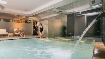 Indoor pool, open 2:00 PM to 8:30 PM, sun loungers