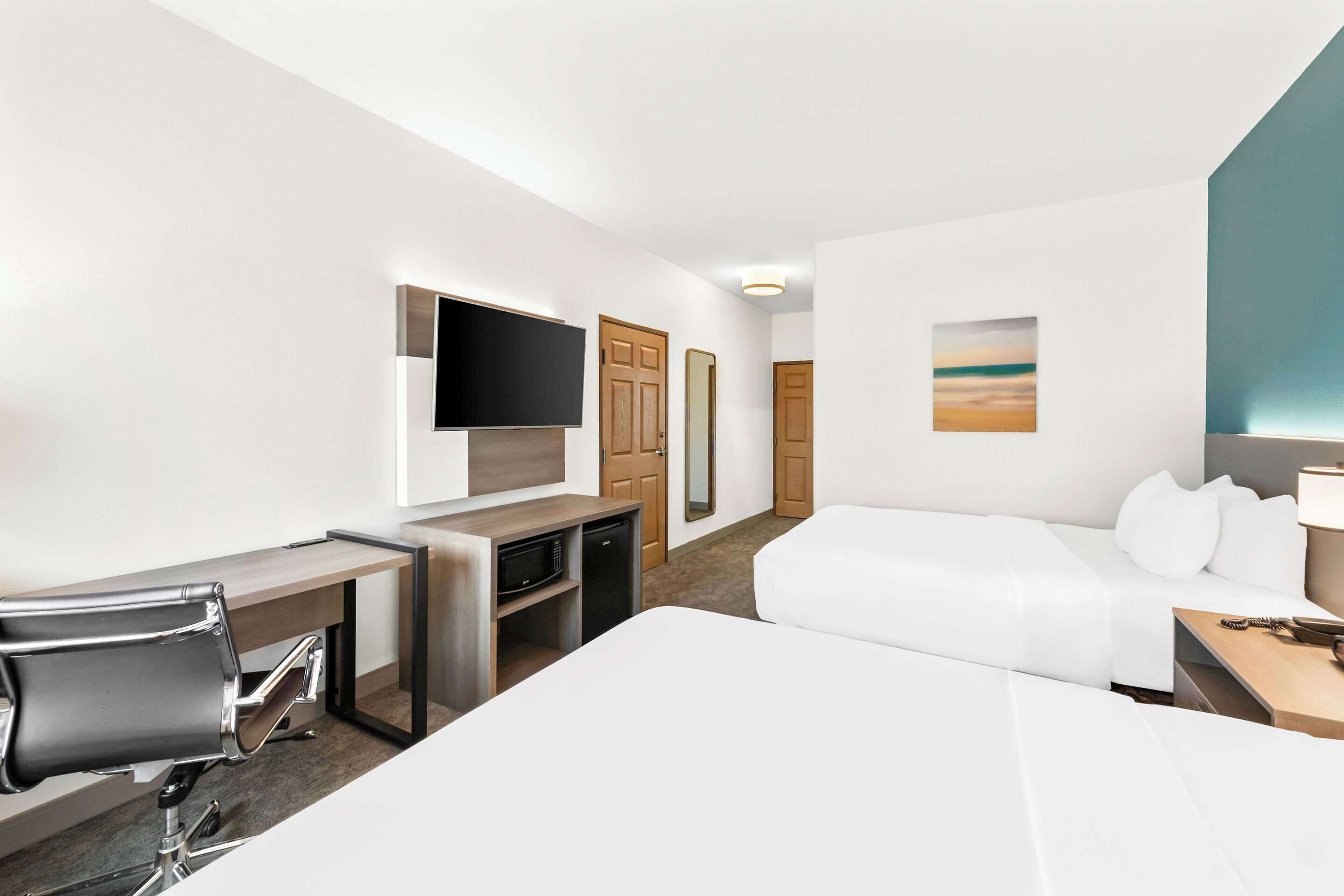 room, 2 queen beds, accessible, non smoking | desk, laptop workspace, iron/ironing board, free cots/infant beds