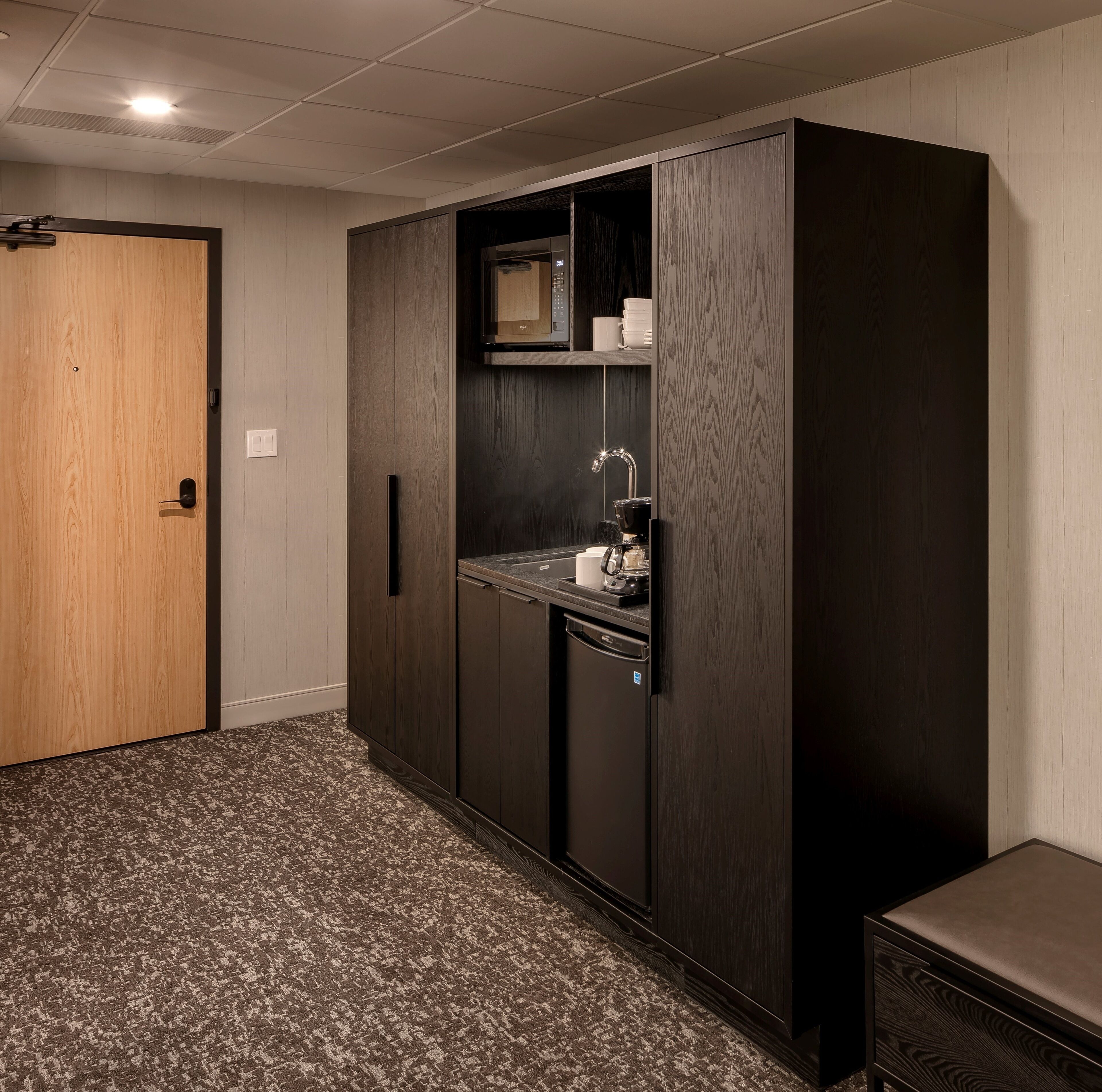 junior studio, 2 queen beds, partial view with balcony | private kitchen | fridge, espresso maker, coffee/tea maker, electric kettle