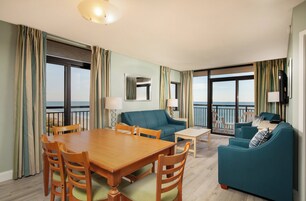 Deluxe Condo, 3 Bedrooms, Non Smoking, Oceanfront | Living area | 27-inch flat-screen TV with cable channels, TV, DVD player