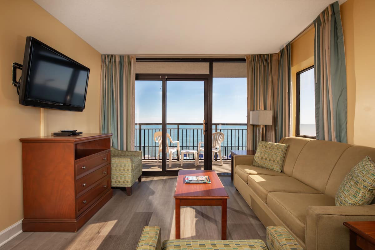 Standard Condo, 3 Bedrooms, Non Smoking, Oceanfront | Living area | 27-inch flat-screen TV with cable channels, TV, DVD player