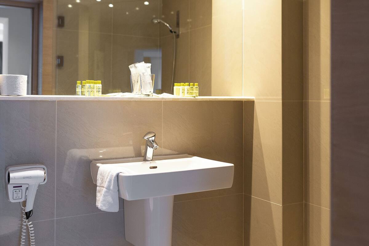 standard room | bathroom | shower, rainfall showerhead, designer toiletries, hair dryer