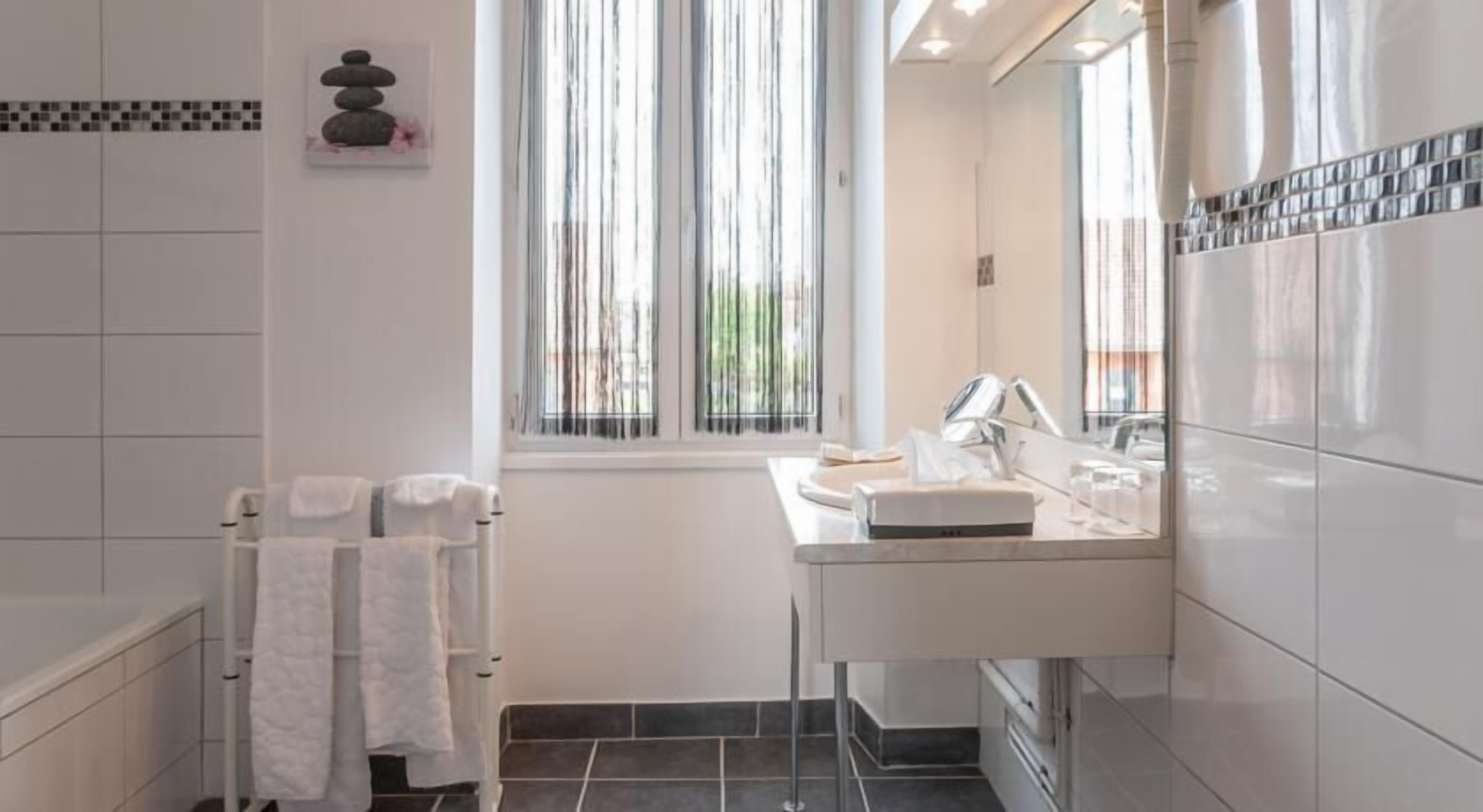 free toiletries, hair dryer, towels