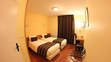 Premium bedding, desk, blackout curtains, soundproofing