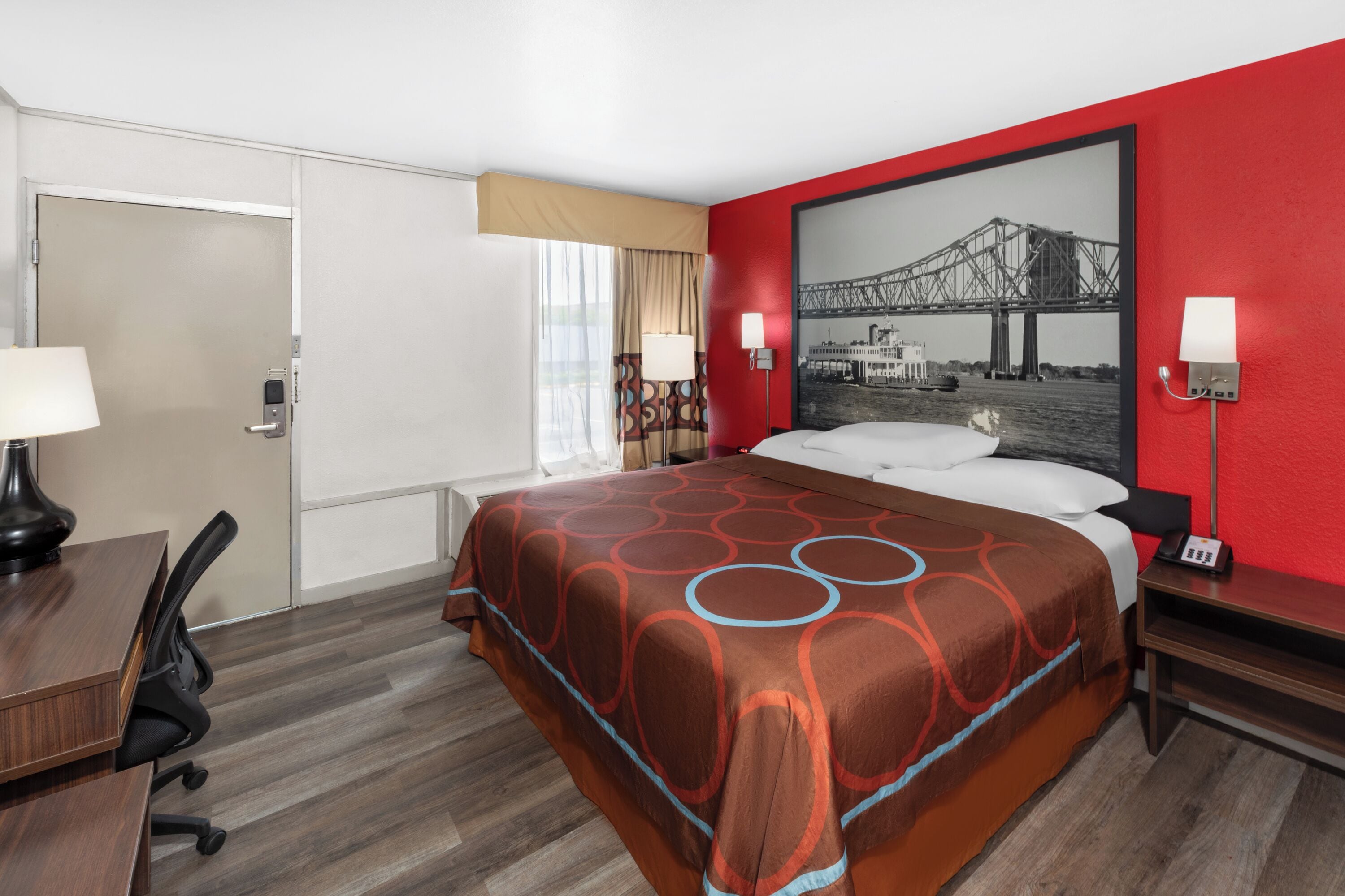 Desk, blackout drapes, iron/ironing board, free cribs/infant beds