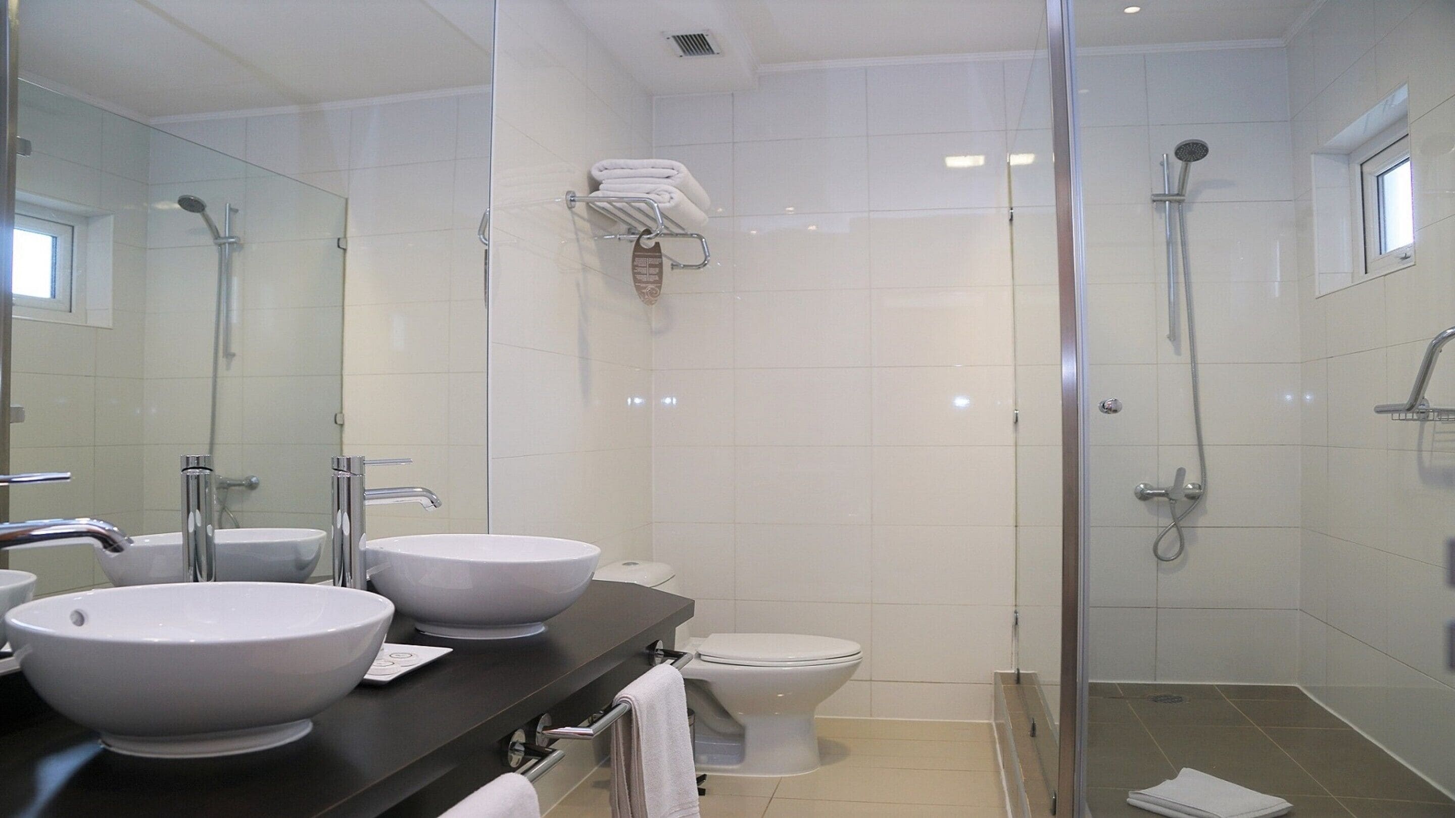 shower, rainfall showerhead, free toiletries, hair dryer