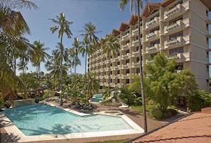 2 outdoor pools, open 7:00 AM to 9:00 PM, pool umbrellas, pool loungers