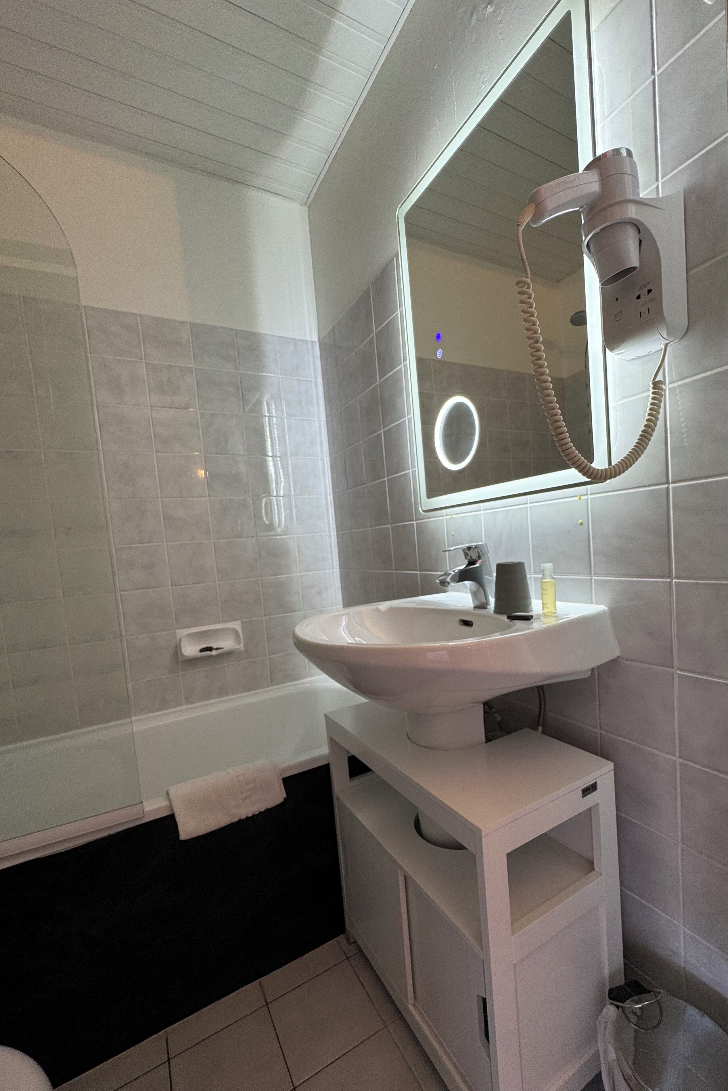 free toiletries, hair dryer, towels