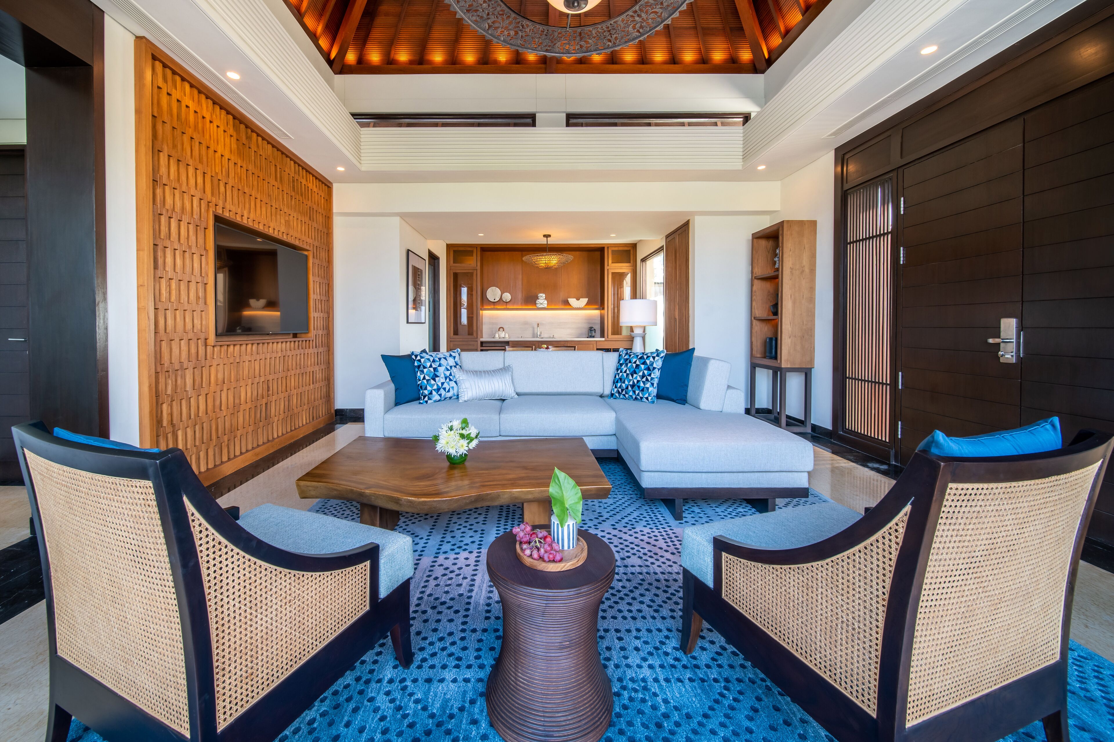 65-inch LCD TV with cable channels, TV, DVD player