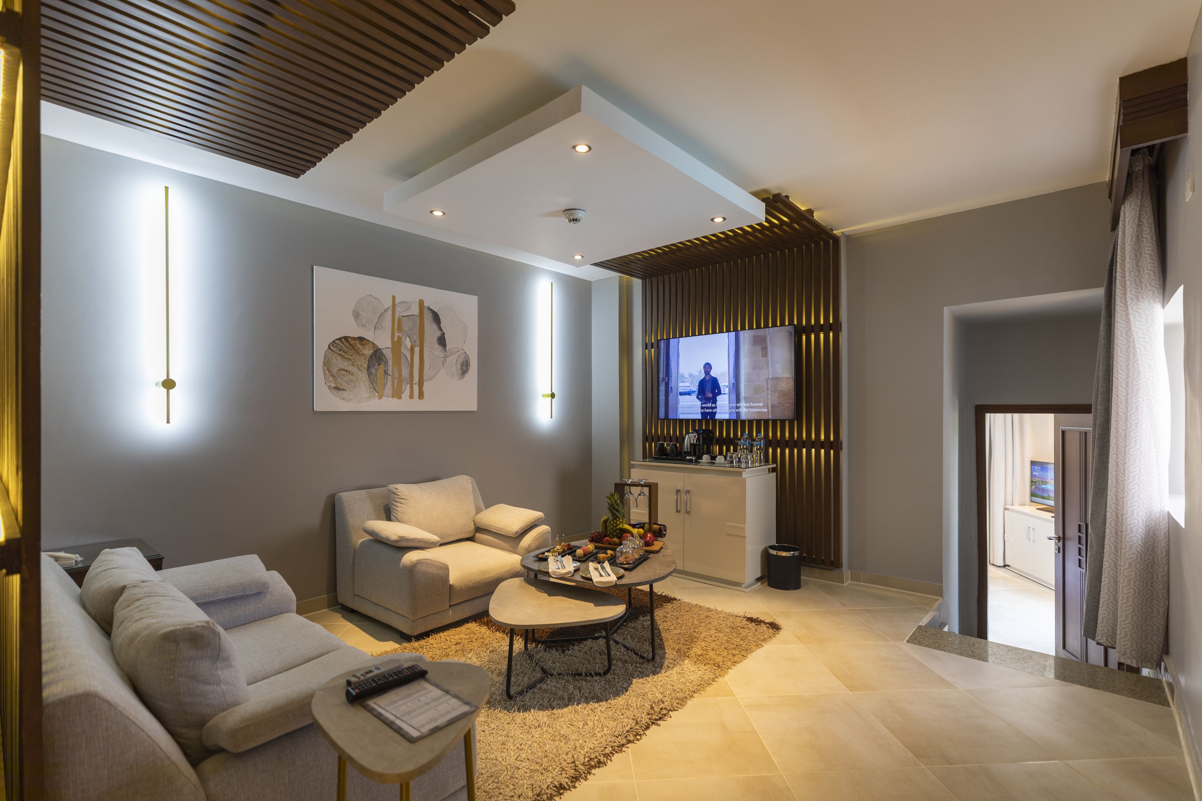 pool suite, sea view (posh club) | living area | 40-inch lcd tv with satellite channels, tv, ping pong