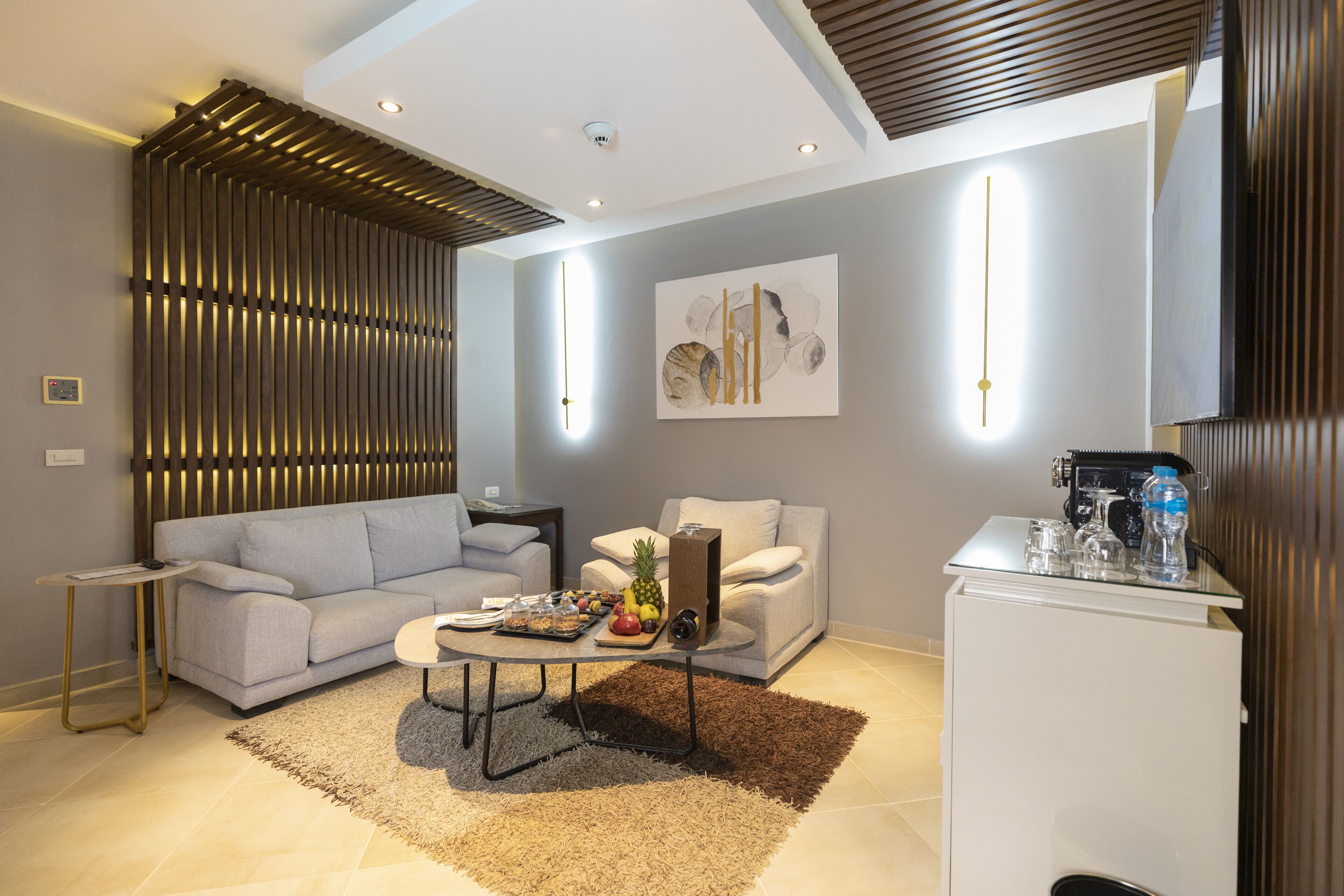 pool suite, sea view (posh club) | living area | 40-inch lcd tv with satellite channels, tv, ping pong