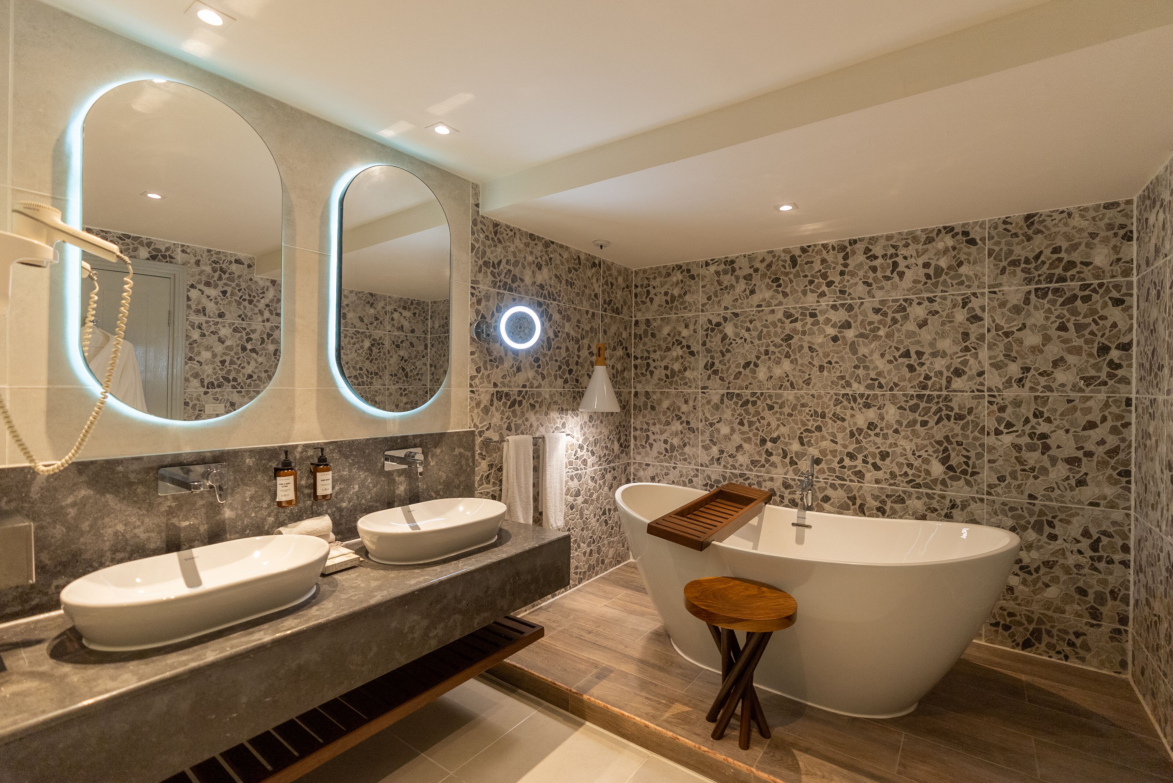 free toiletries, hair dryer, towels, soap