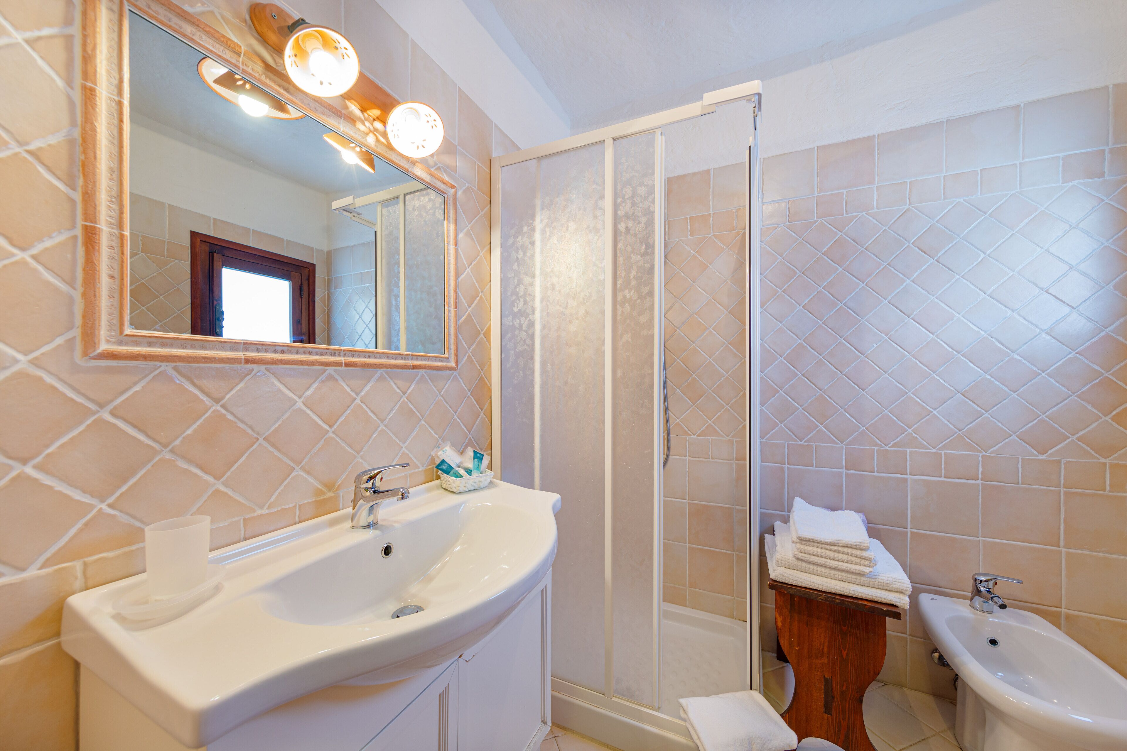 shower, hair dryer, bidet, towels