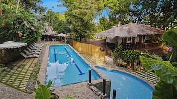 Outdoor pool, open 9:00 AM to 10:00 PM, sun loungers