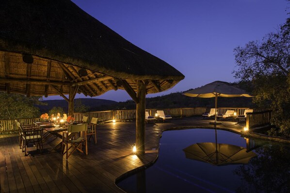 Outdoor pool, pool umbrellas, sun loungers - Tshwene Lodge (Vaalwater)