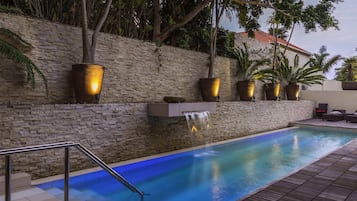 Outdoor pool, sun loungers