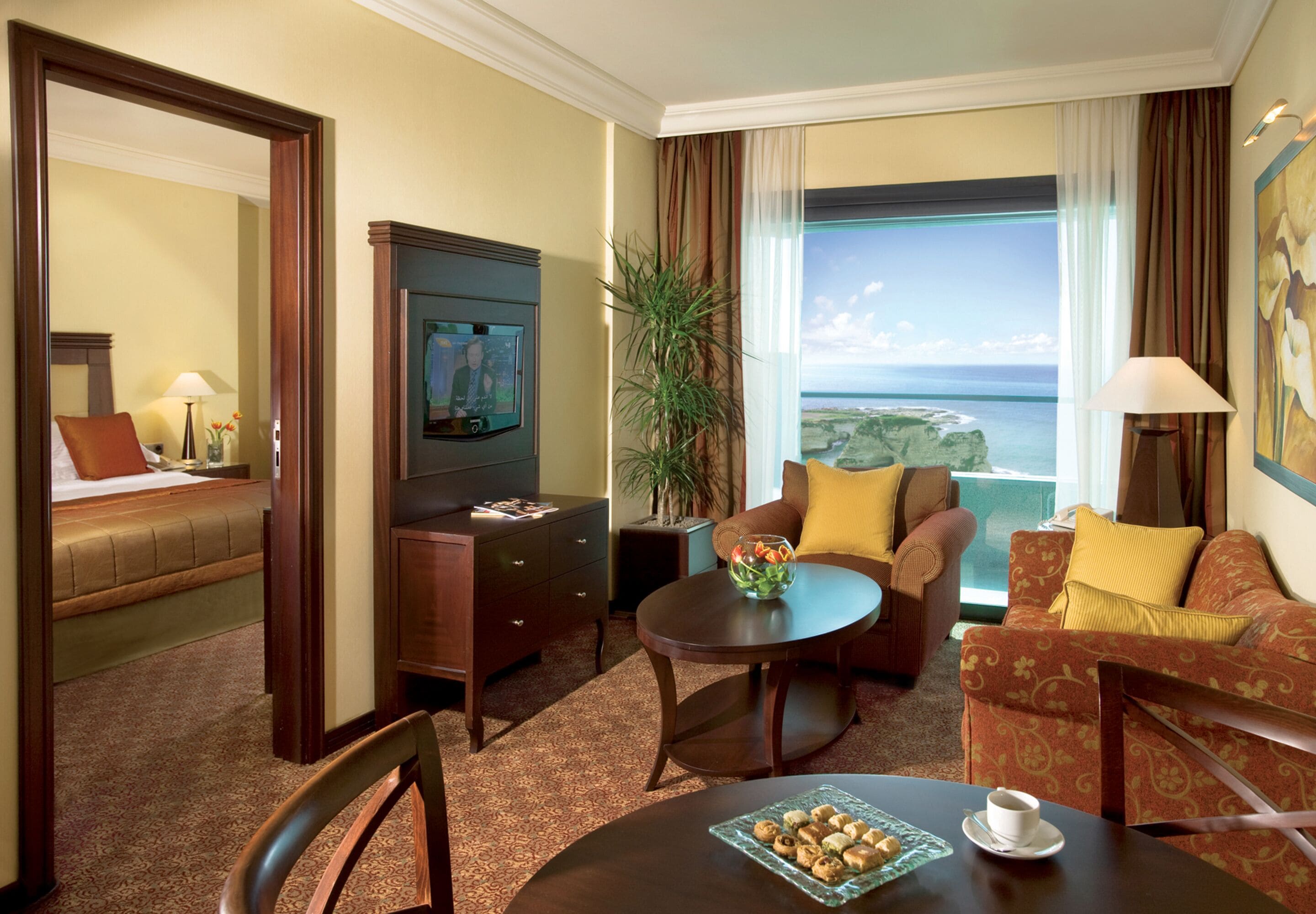 Apartment, 1 Bedroom, Balcony (Sea Front) | Living area | 43-inch flat-screen TV with satellite channels