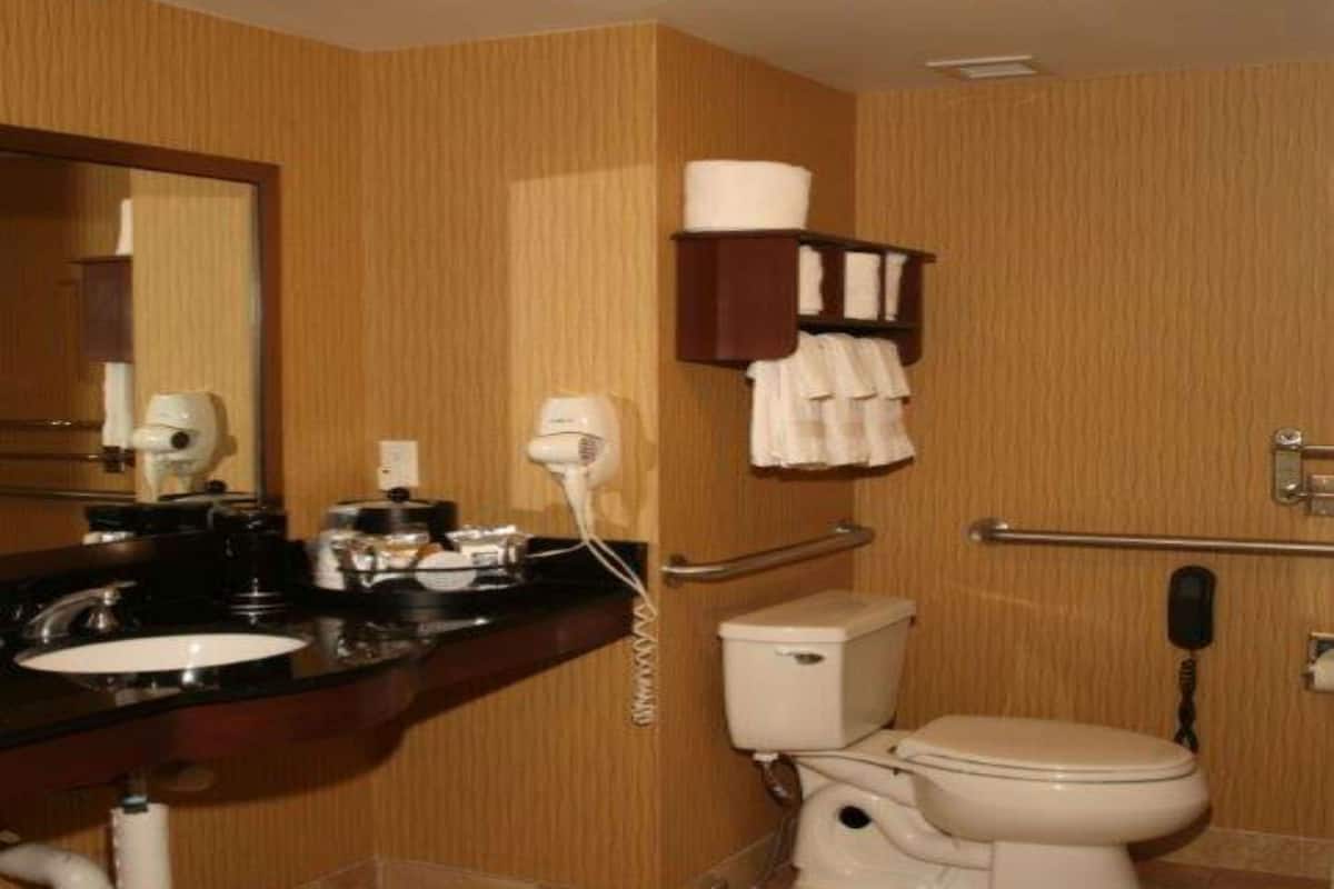 free toiletries, hair dryer, towels