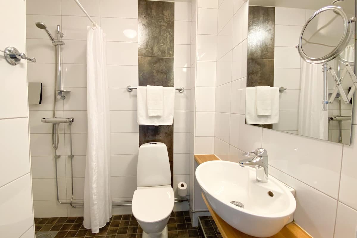 double room | bathroom | shower, hair dryer, towels