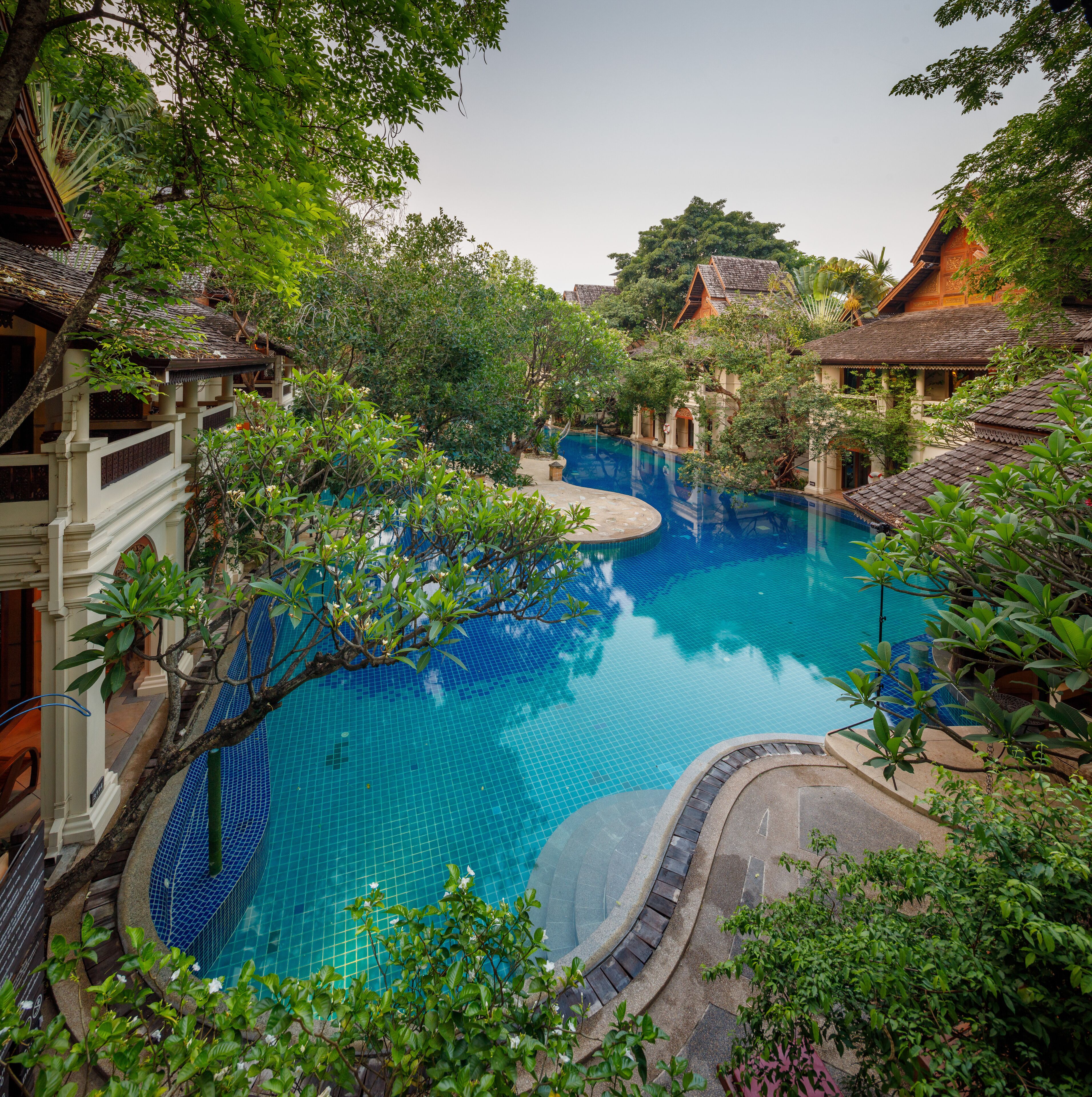 outdoor pool, pool umbrellas, pool loungers