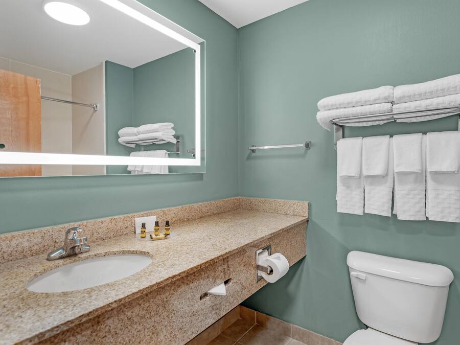 A bathroom with a sink, mirror, towel rack, and toilet.