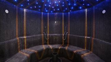 Behandlingsrum för par, bastu, bubbelpool och Ängbastu