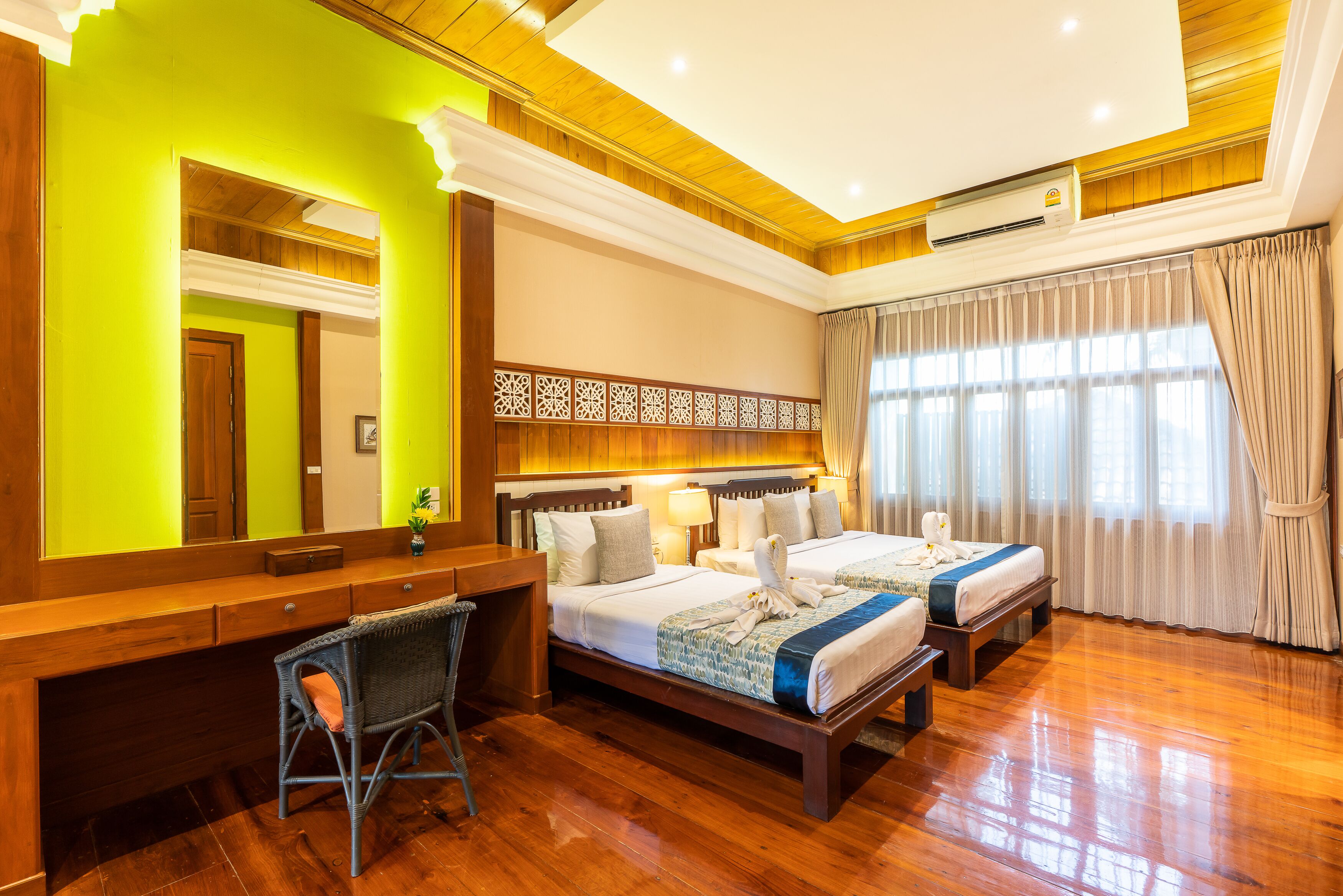 family room | 1 bedroom, desk, blackout curtains, iron/ironing board