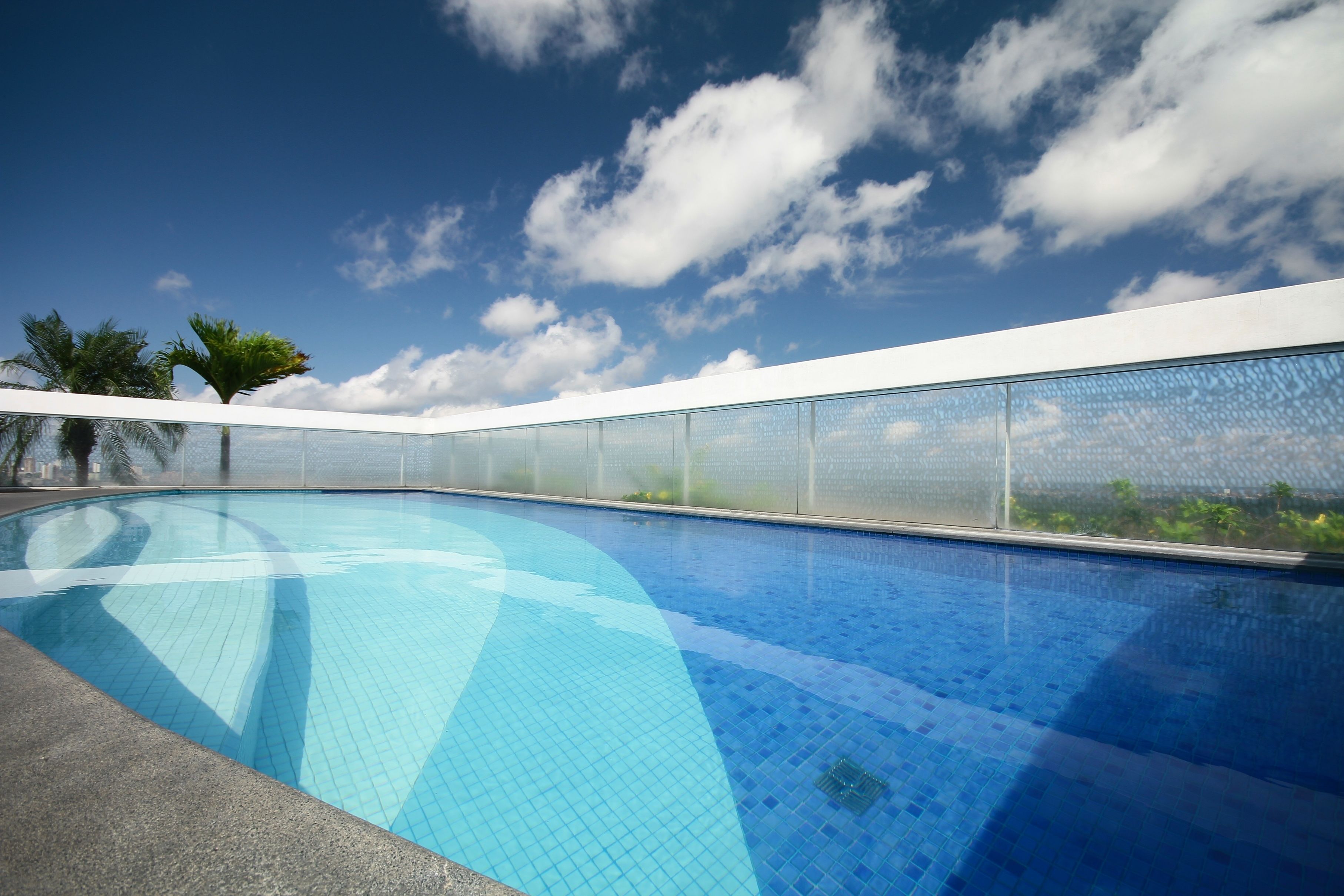 outdoor pool, pool umbrellas, pool loungers