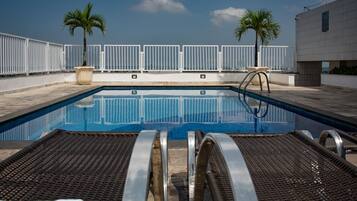 Outdoor pool, sun loungers