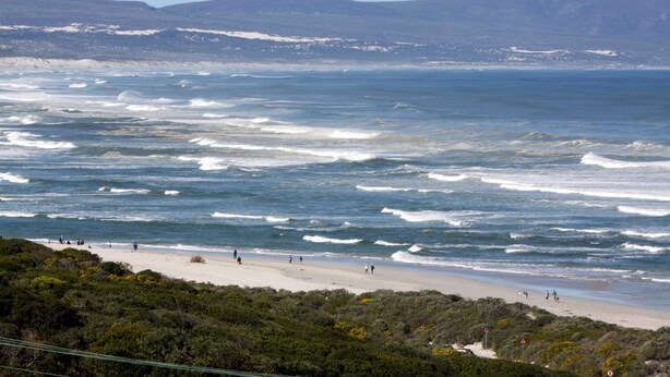 A beach with waves and people. - Lavender Manor Guest Lodge (Hermanus)
