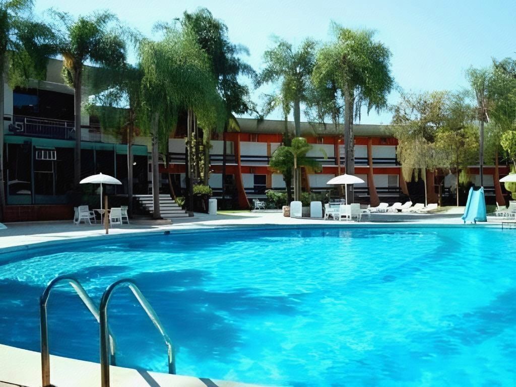 Piscina | Piscina interna, piscina externa, funciona das 8h às 22h, guarda-sóis