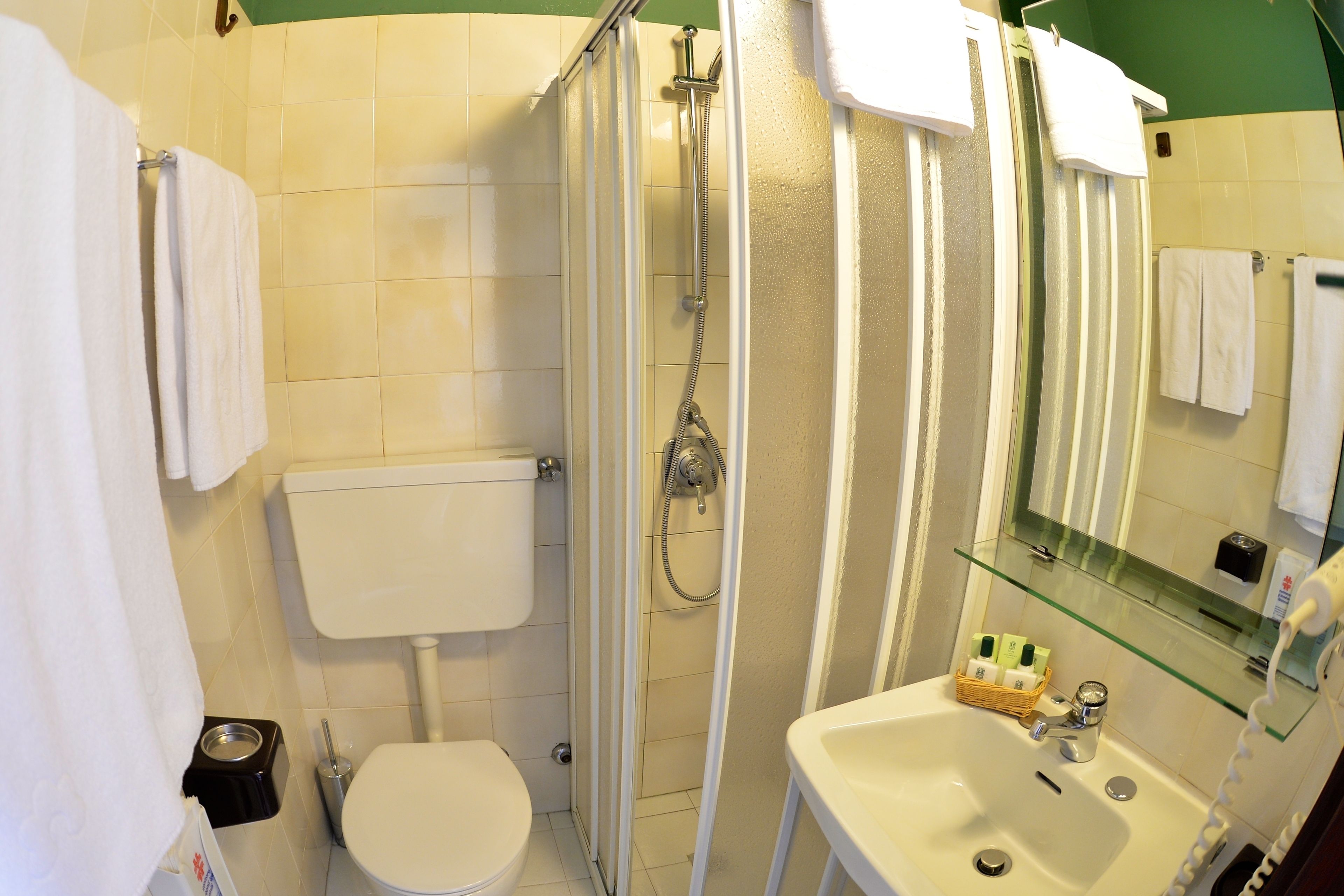 free toiletries, hair dryer, towels