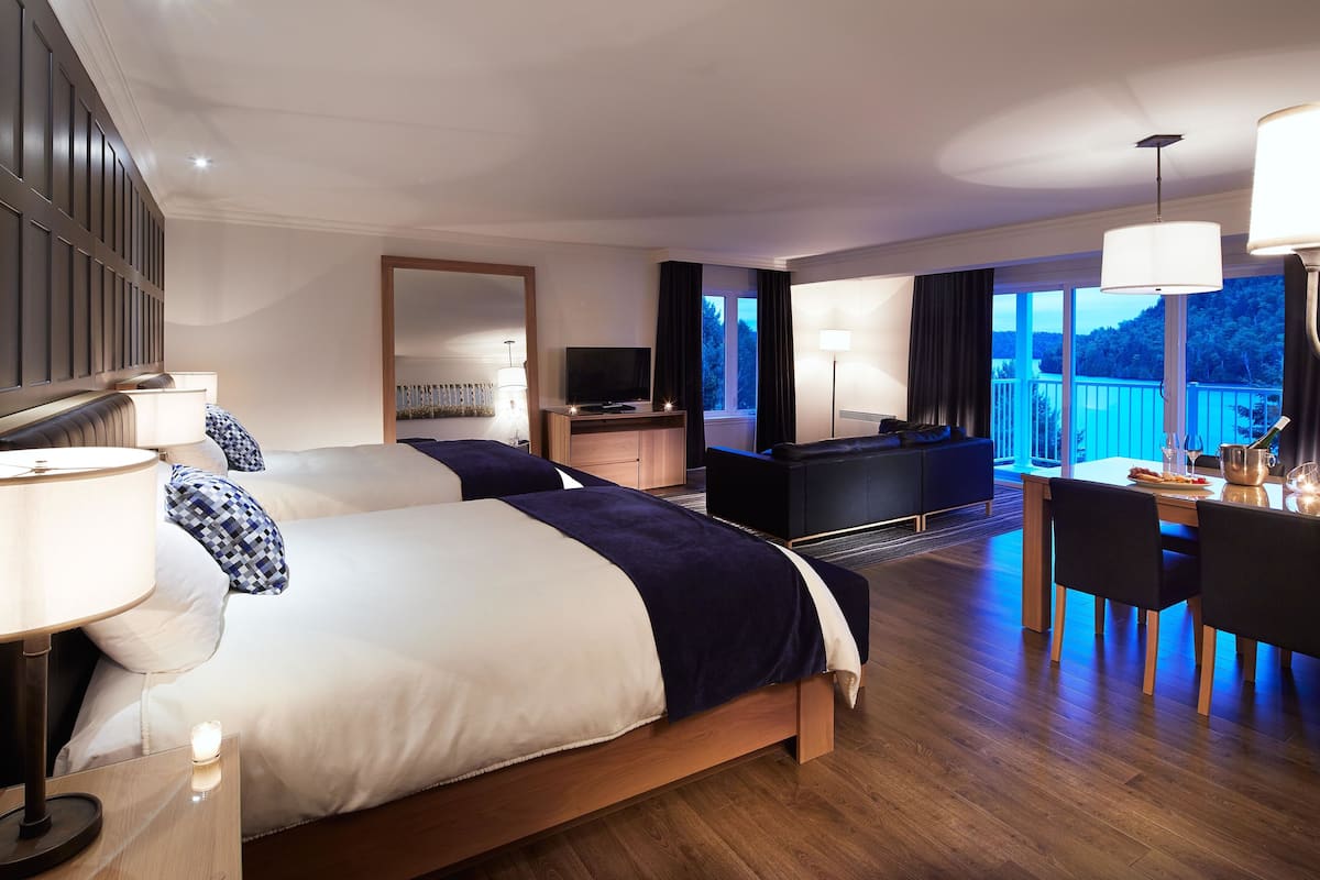deluxe room, 2 queen beds, lake view (auberge) | blackout curtains, iron/ironing board, free wifi, bed sheets