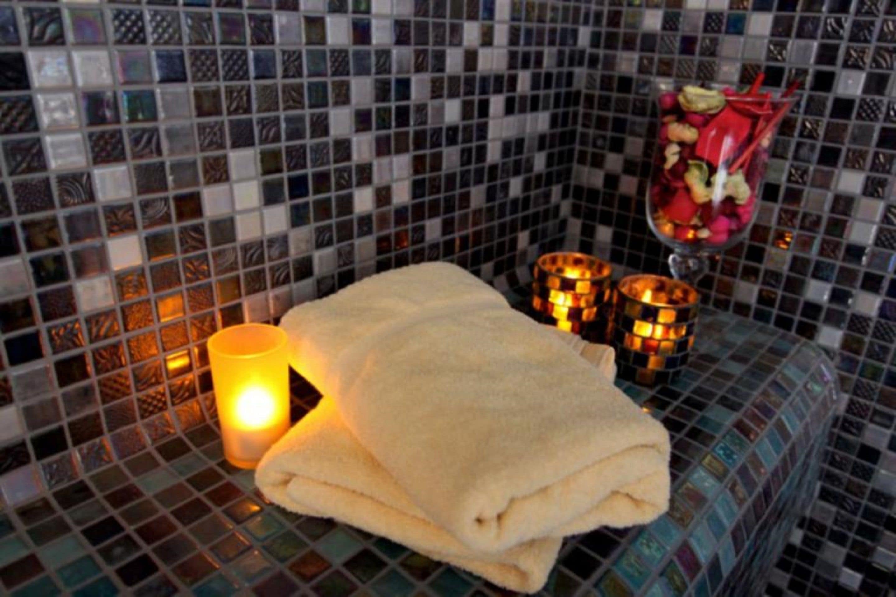 free toiletries, hair dryer, towels