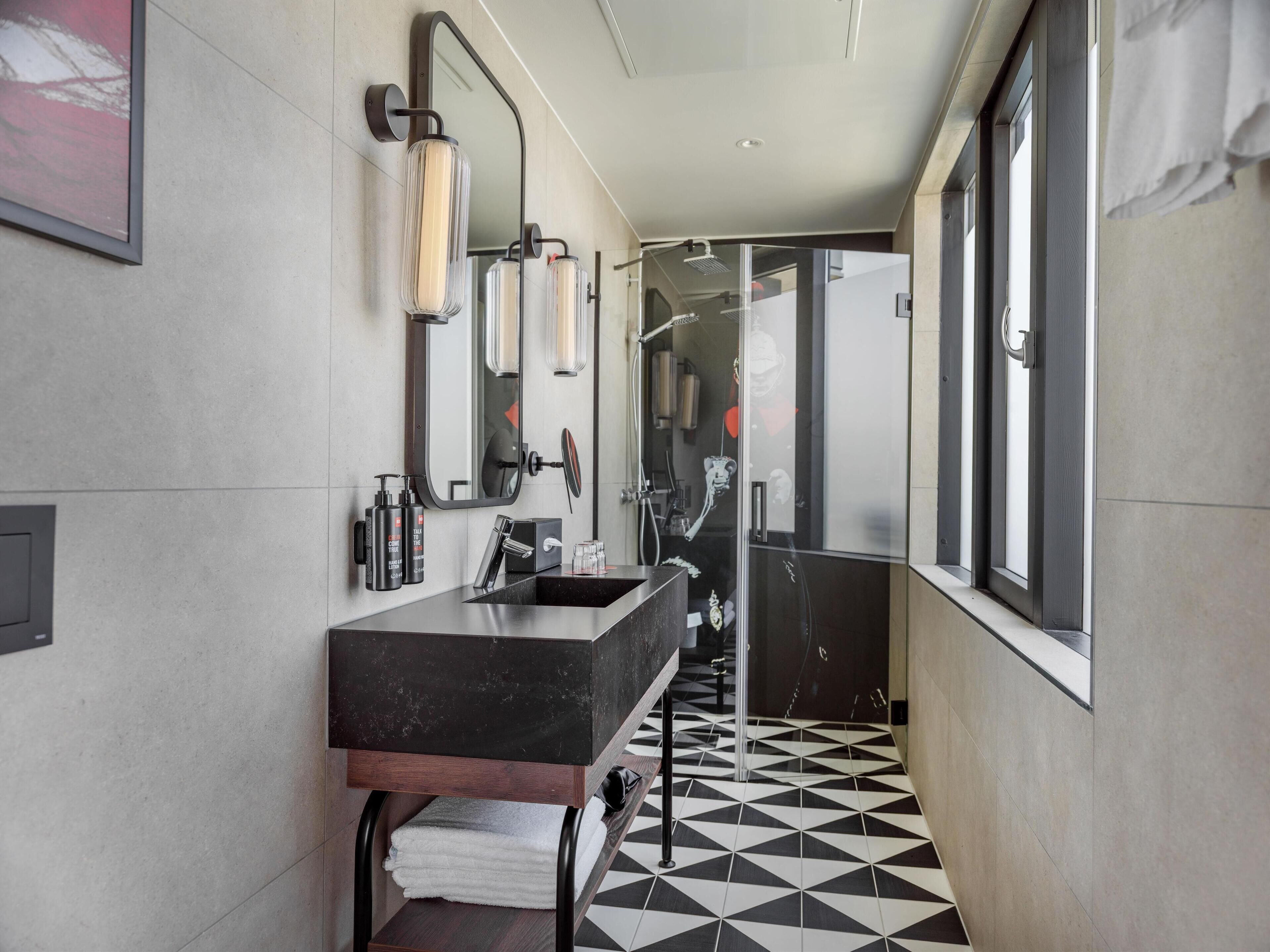 shower, free toiletries, hair dryer, heated floors