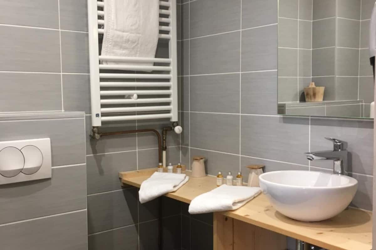 free toiletries, hair dryer, slippers, towels