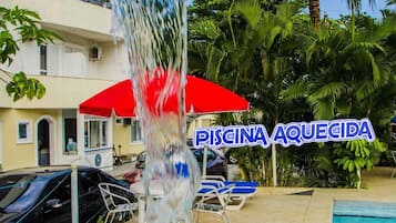 Outdoor pool, open 9:00 AM to 9:00 PM, pool umbrellas, sun loungers