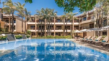 3 outdoor pools, open 8:00 AM to 9:00 PM, pool umbrellas, sun loungers