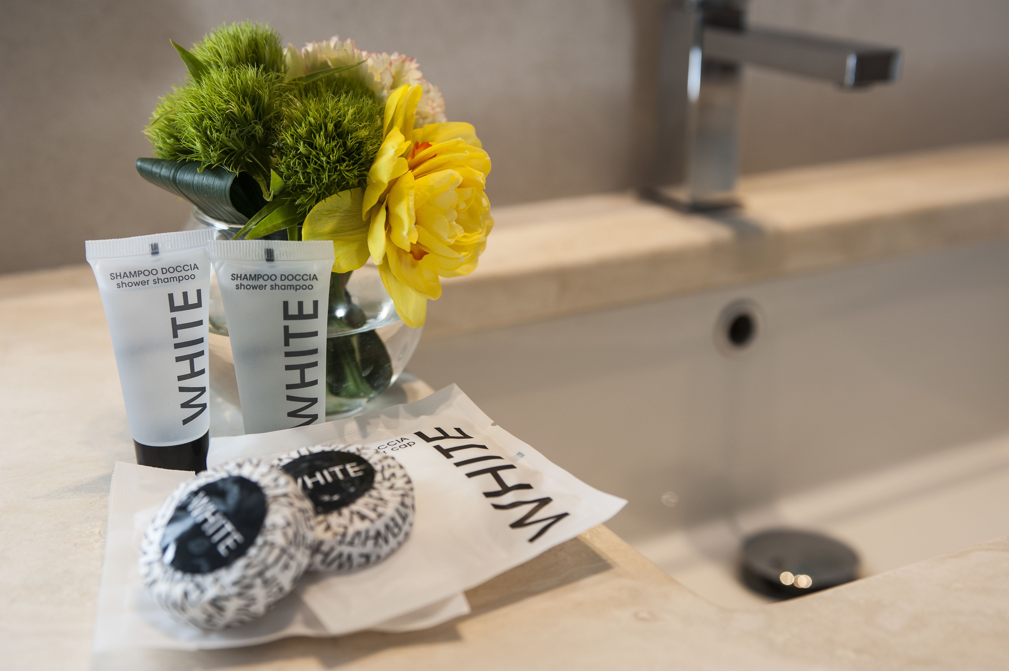 free toiletries, hair dryer, slippers, towels