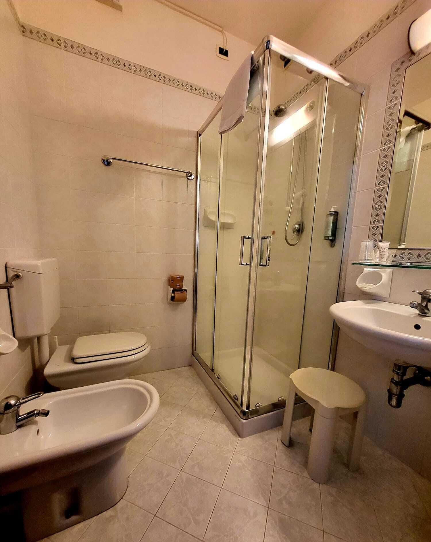 rainfall showerhead, free toiletries, hair dryer, bidet