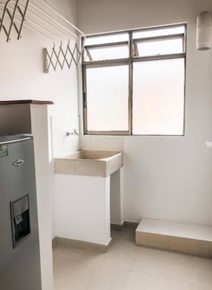 Departamento Deluxe, 1 cama Queen size y sofá cama, para no fumadores, cocina | Terraza o patio