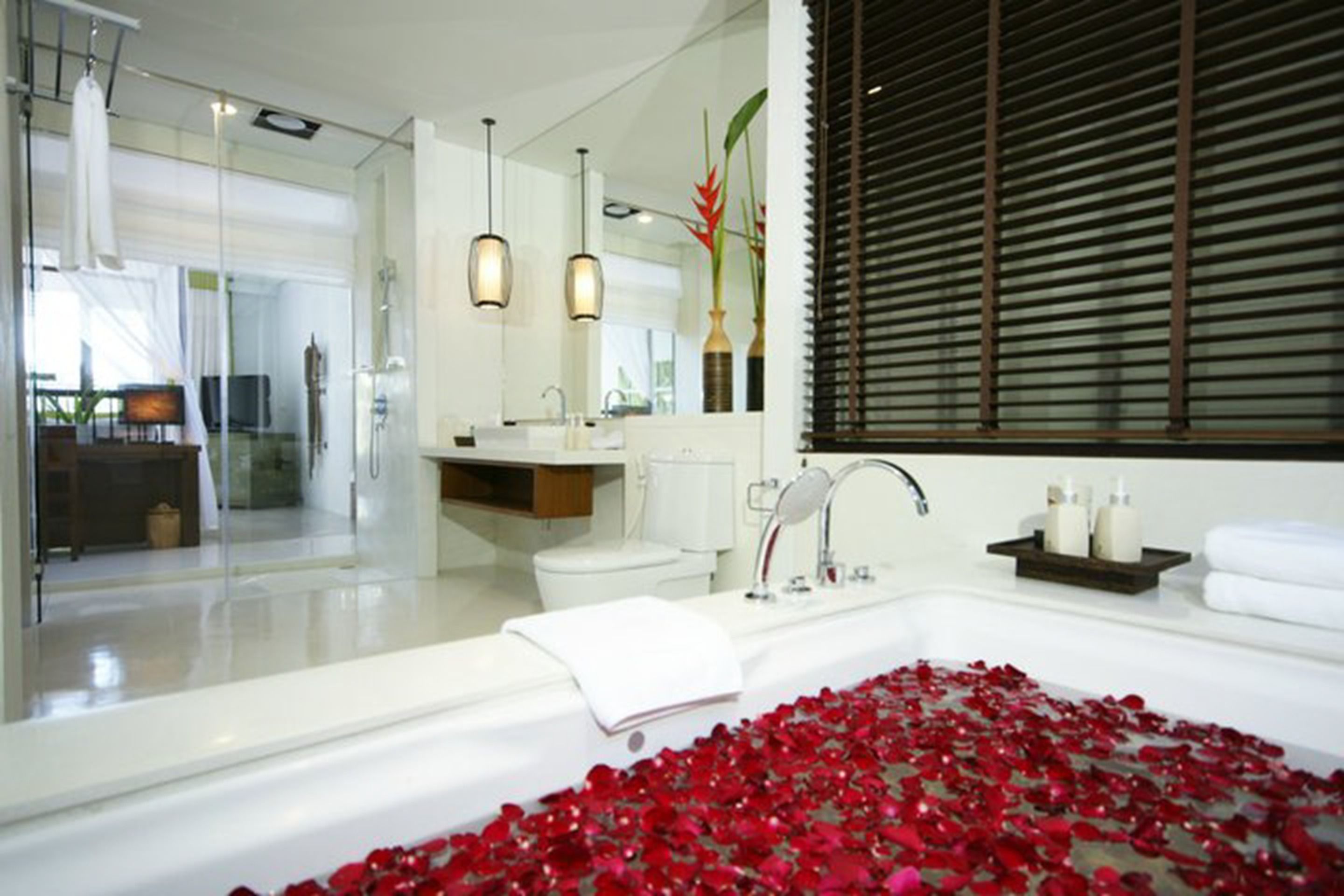 pool villa | bathroom | separate bathtub and shower, deep-soaking bathtub, rainfall showerhead