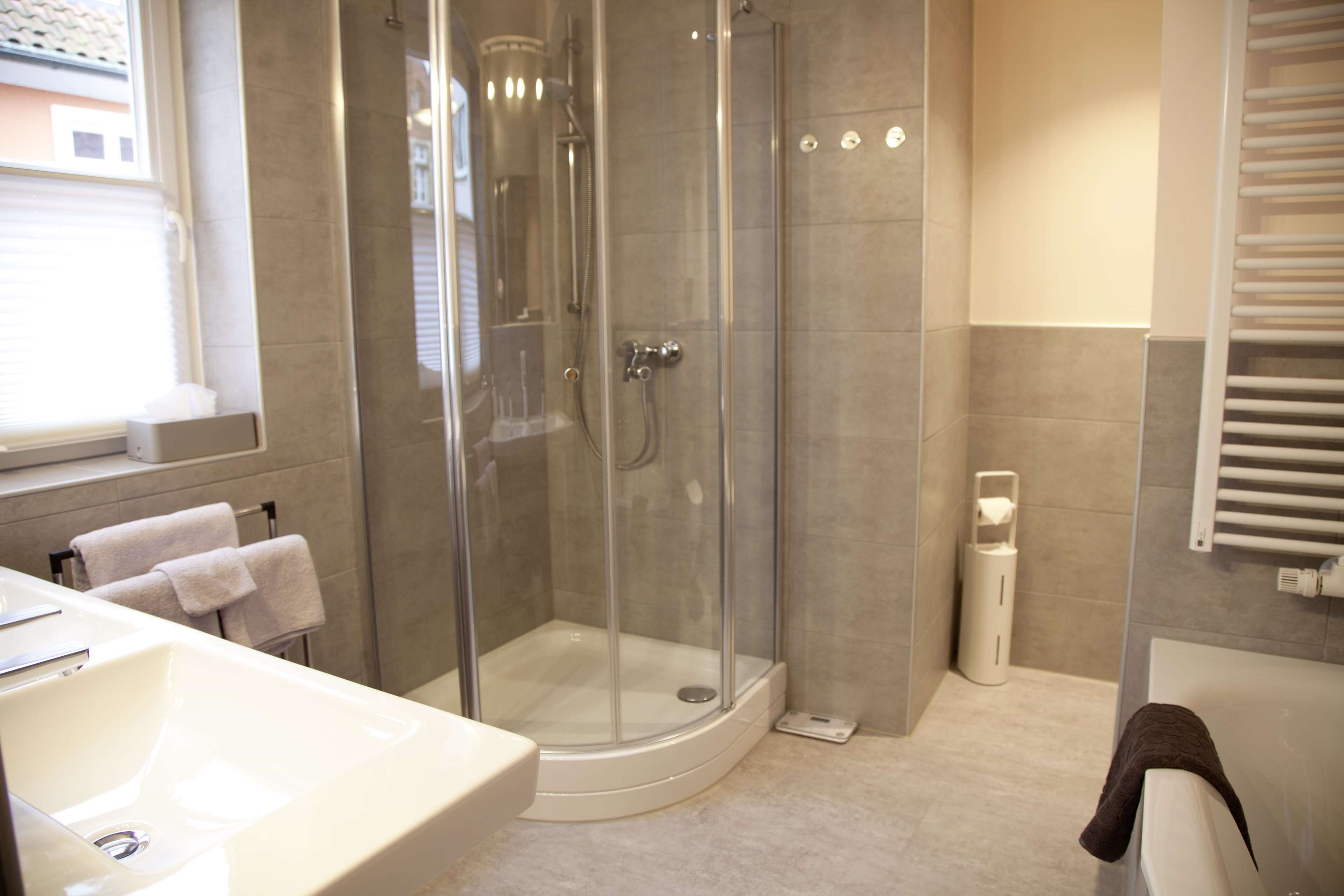 apartment | bathroom | shower, free toiletries, hair dryer, towels