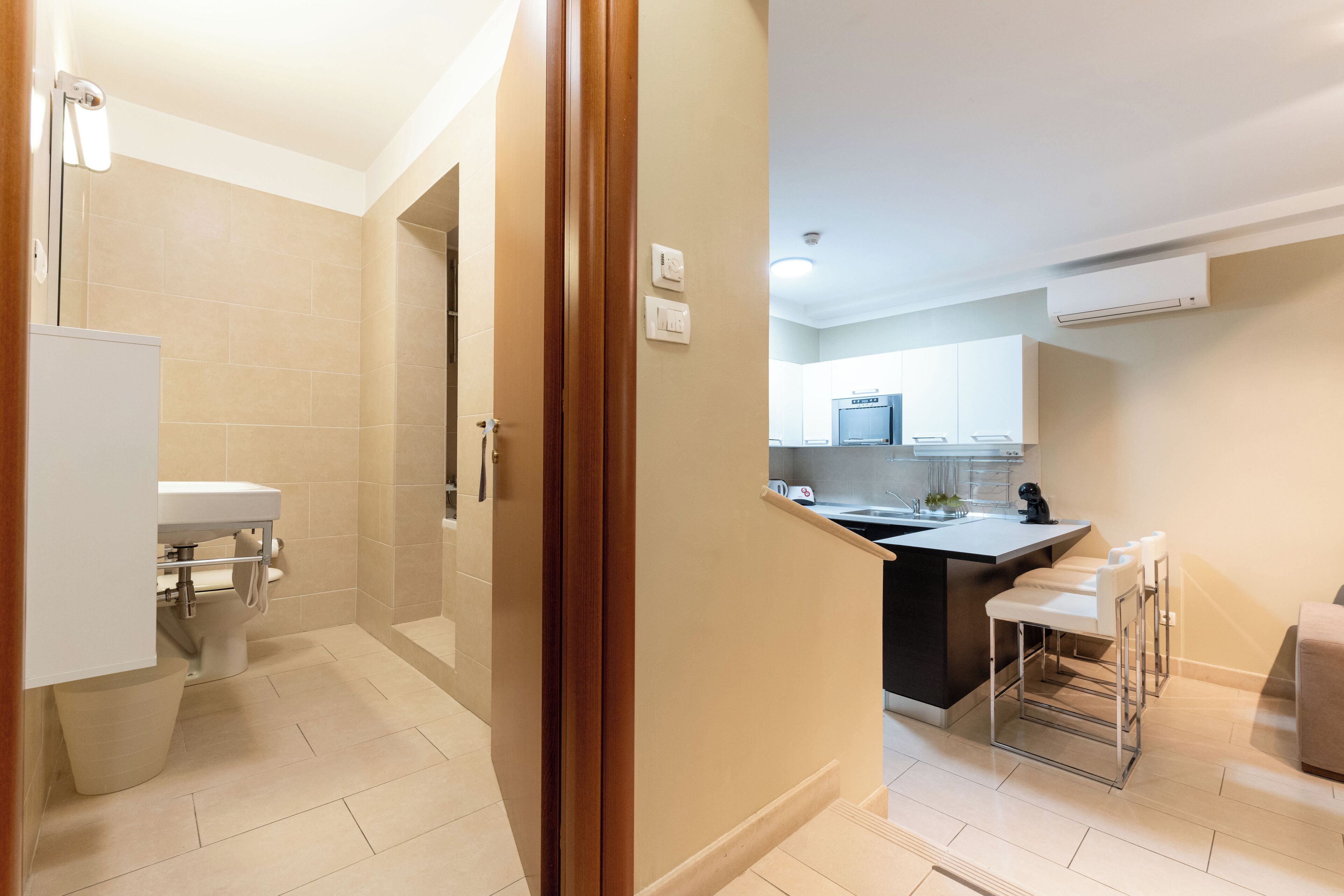 economy apartment, terrace, ground floor | bathroom | hair dryer, towels, soap, shampoo