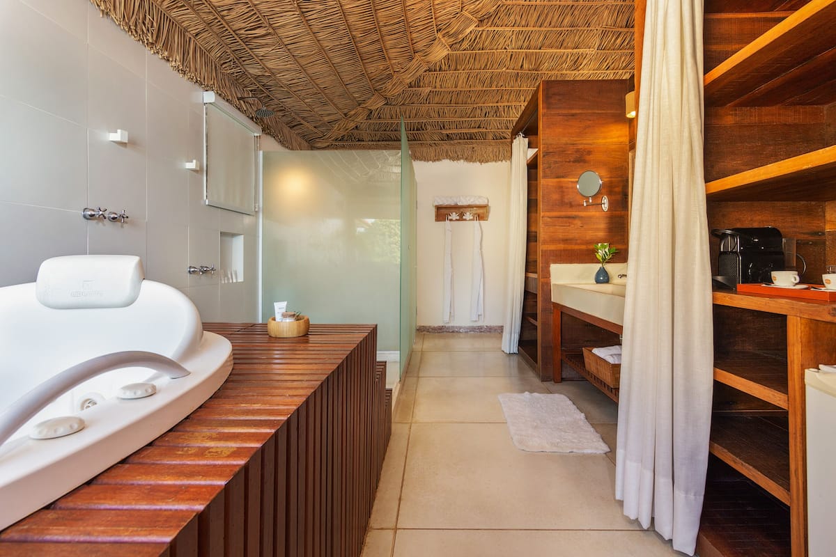 luxury room | bathroom | hair dryer, towels