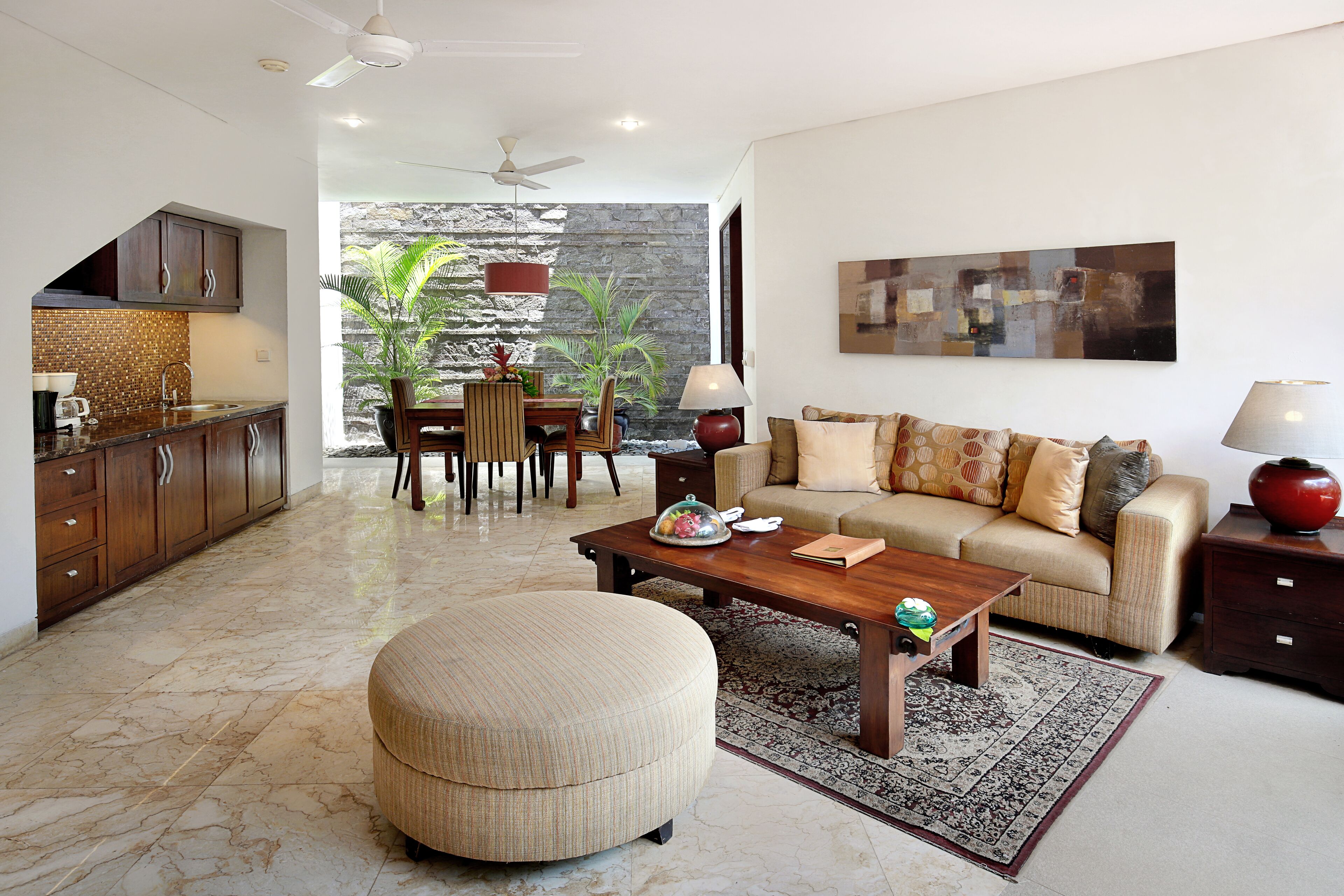 villa, 1 bedroom, private pool | living room | 42-inch tv with cable channels, dvd player