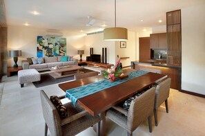 Villa, 2 Bedrooms, Private Pool | Living area | 42-inch TV with cable channels, DVD player