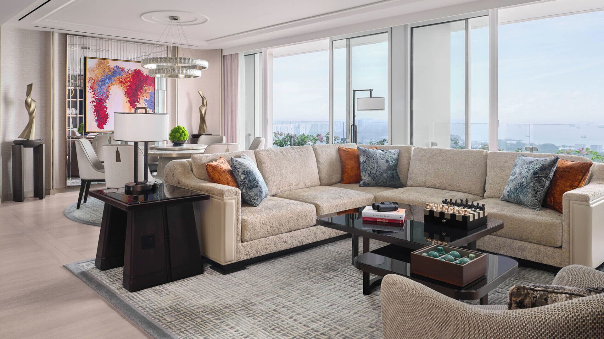 Grand suite, 1 kingsize bed, uitzicht op zee | Woonruimte | Een 75-inch televisie met digitale zenders