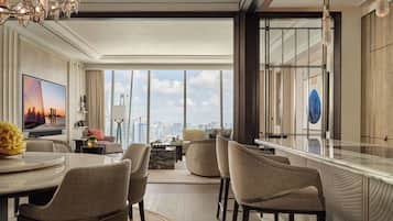 The Presidential Suite - Dual View | Living area | 75-inch TV with digital channels
